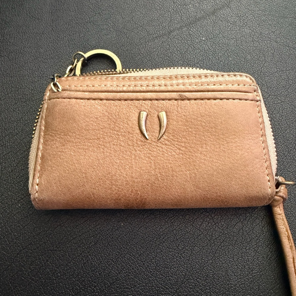 Tusk Elephant Leather Vintage Wristlet Key Pouch Tan wallet rectangle textured